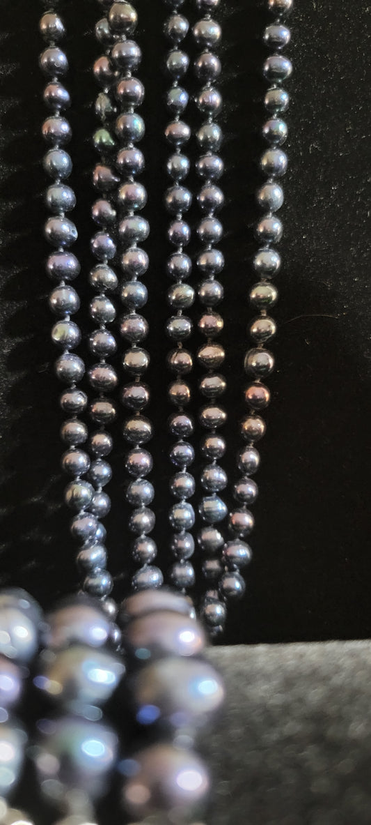 2 PC Black Multi Stand Pearl Set Necklace and Earrings