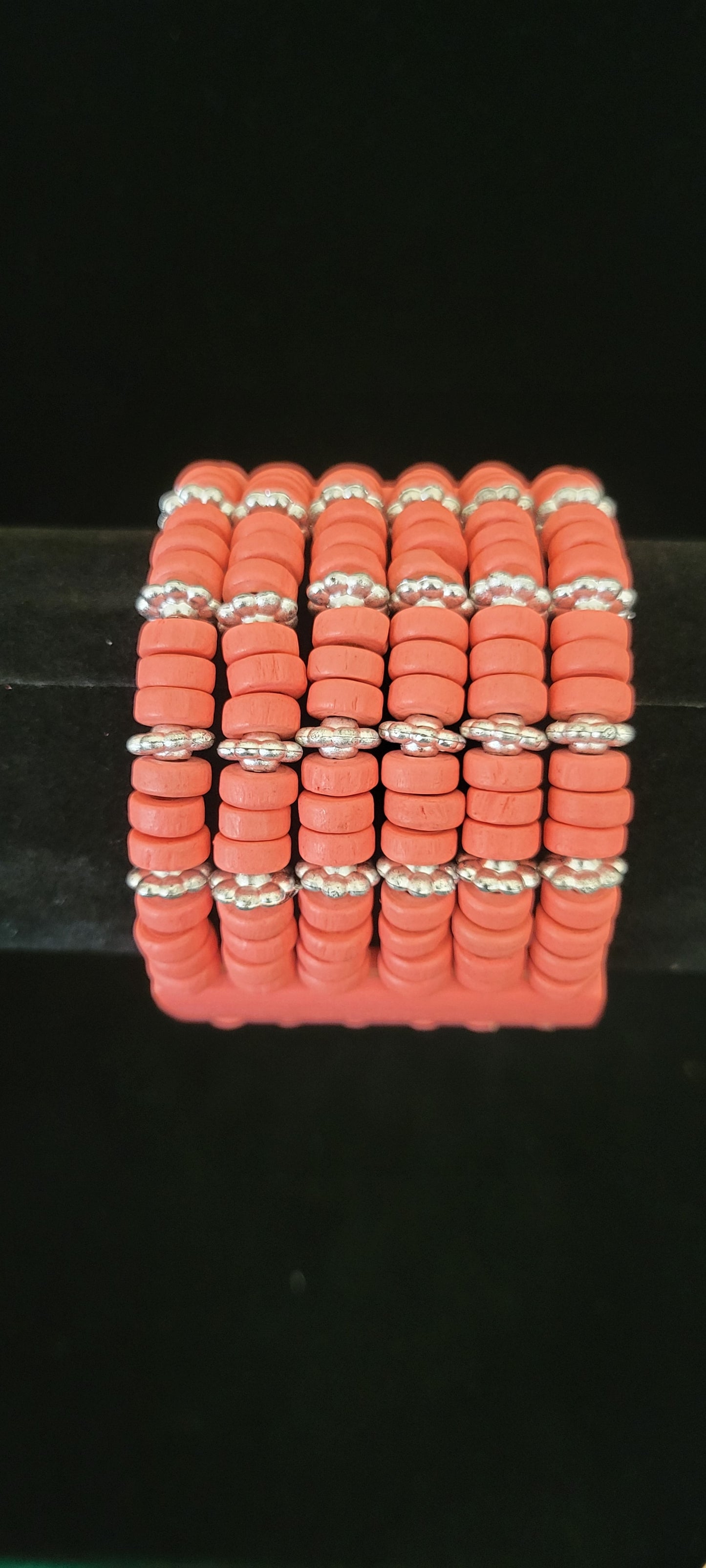 Coral Wood Beaded Bracelet