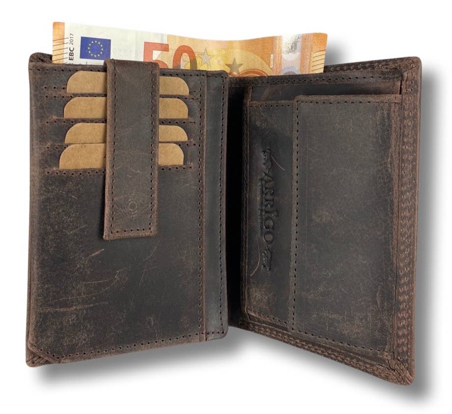 Men Wallet Buffalo Leather - Billfold - RFID - Arrigo: Black