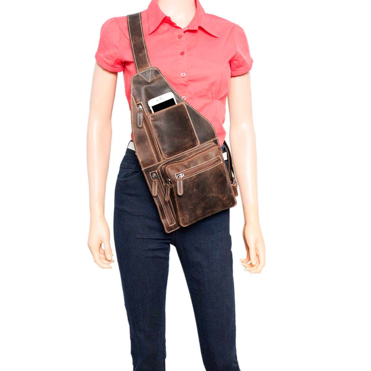 Arrigo Crossbody Shoulder Bag Buffalo Leather - 3 Colours: Donkerbruin