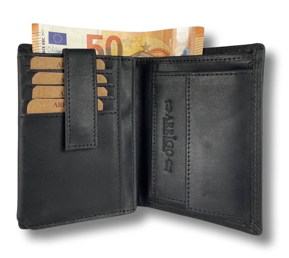Men Wallet Buffalo Leather - Billfold - RFID - Arrigo: Black