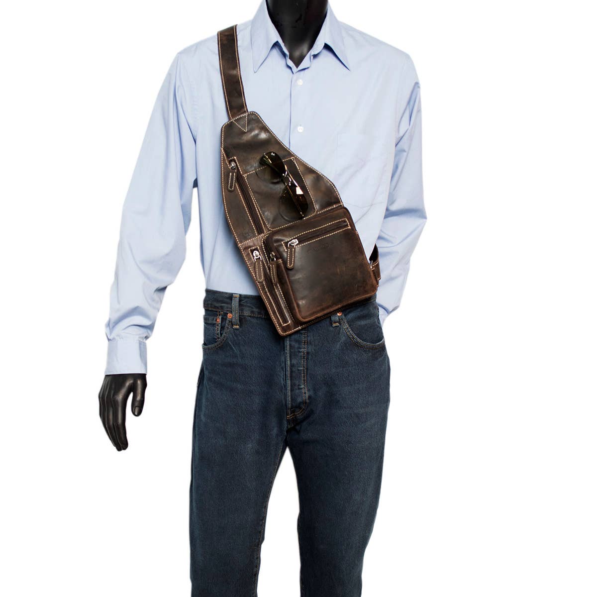 Arrigo Crossbody Shoulder Bag Buffalo Leather - 3 Colours: Donkerbruin