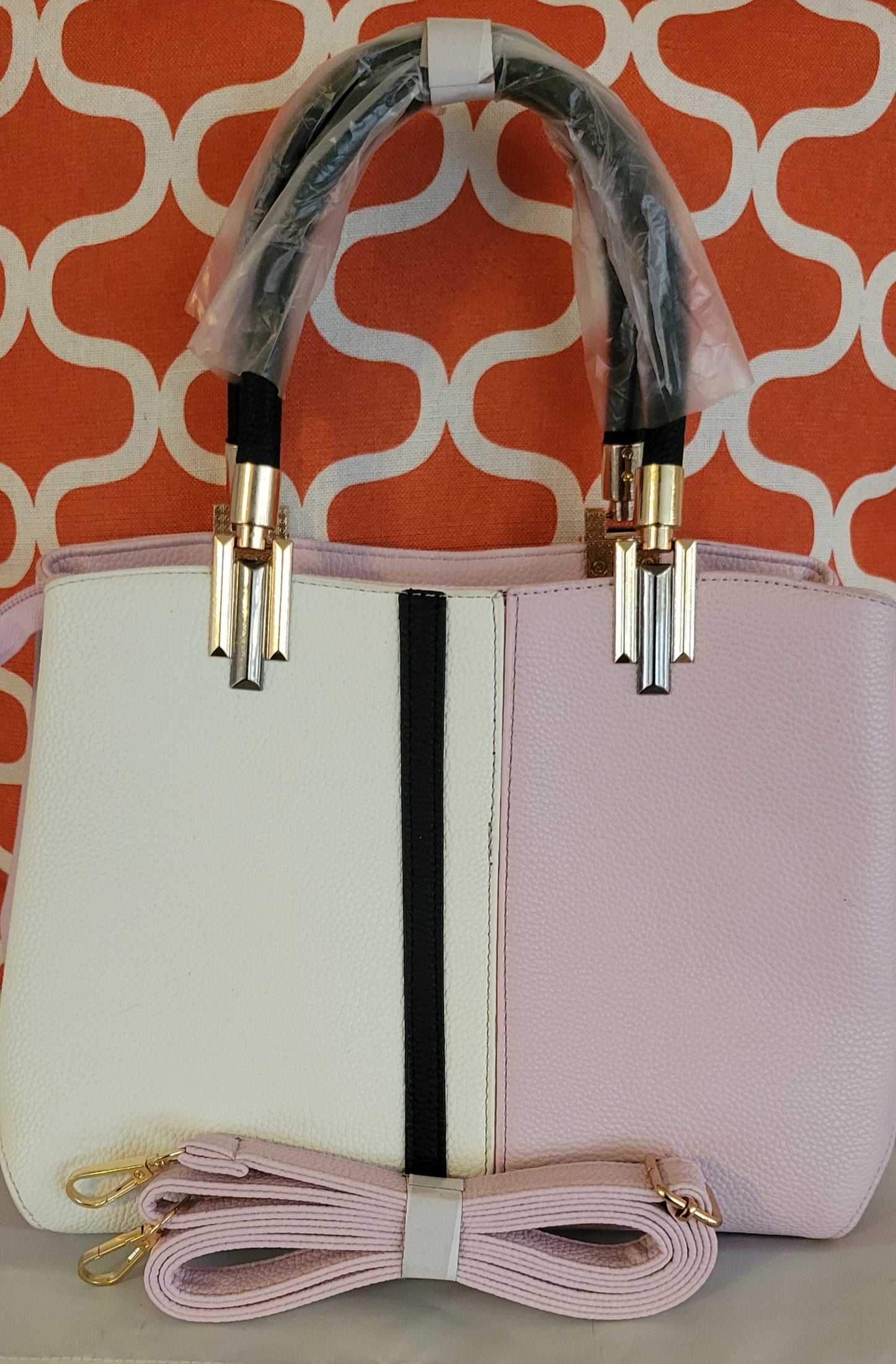 *NEW* Pink & White Single Stripe Satchel