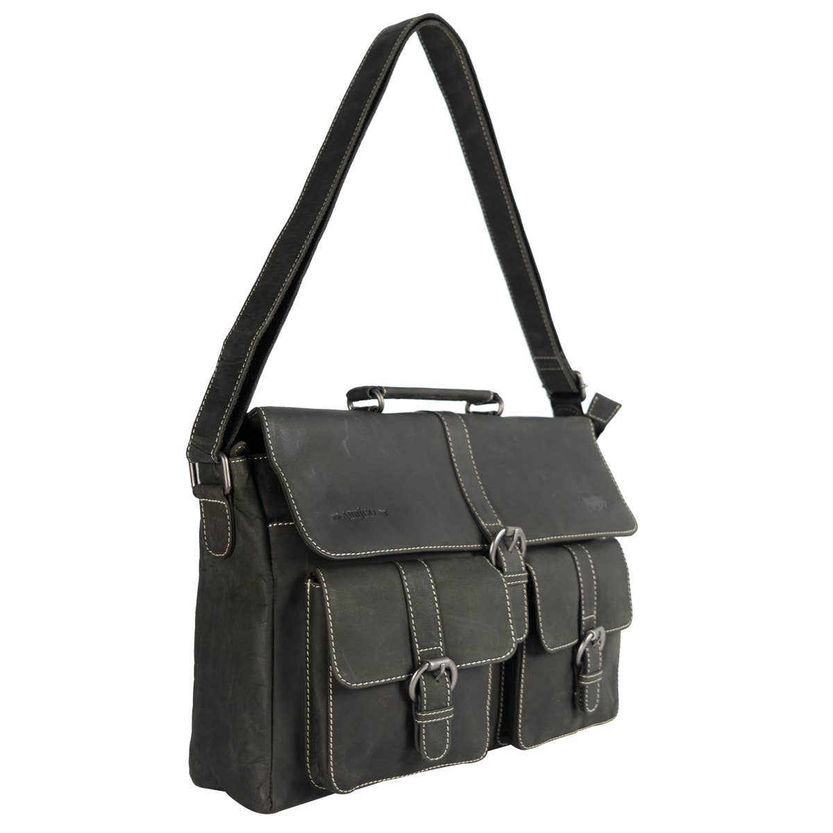 Messenger Bag with Shoulder Strap and Handle Buffalo Leather: Dark brown