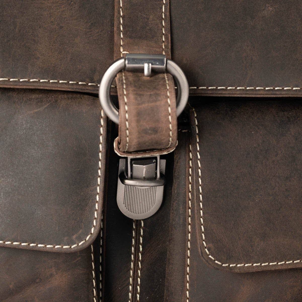 Messenger Bag with Shoulder Strap and Handle Buffalo Leather: Black