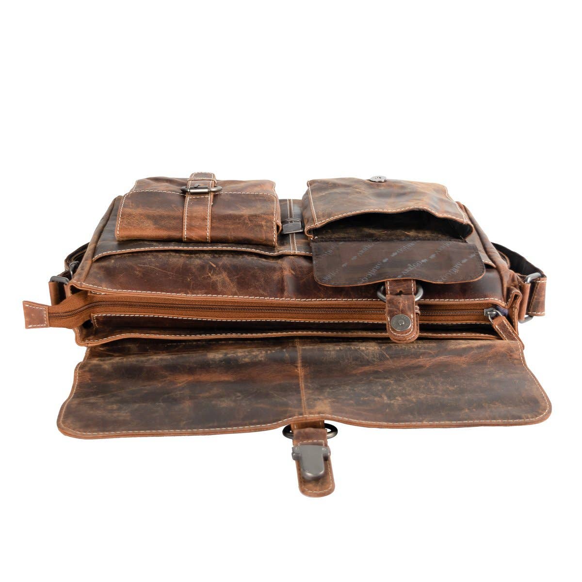 Messenger Bag with Shoulder Strap and Handle Buffalo Leather: Dark brown