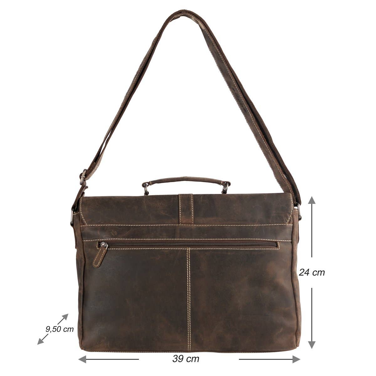 Messenger Bag with Shoulder Strap and Handle Buffalo Leather: Dark brown