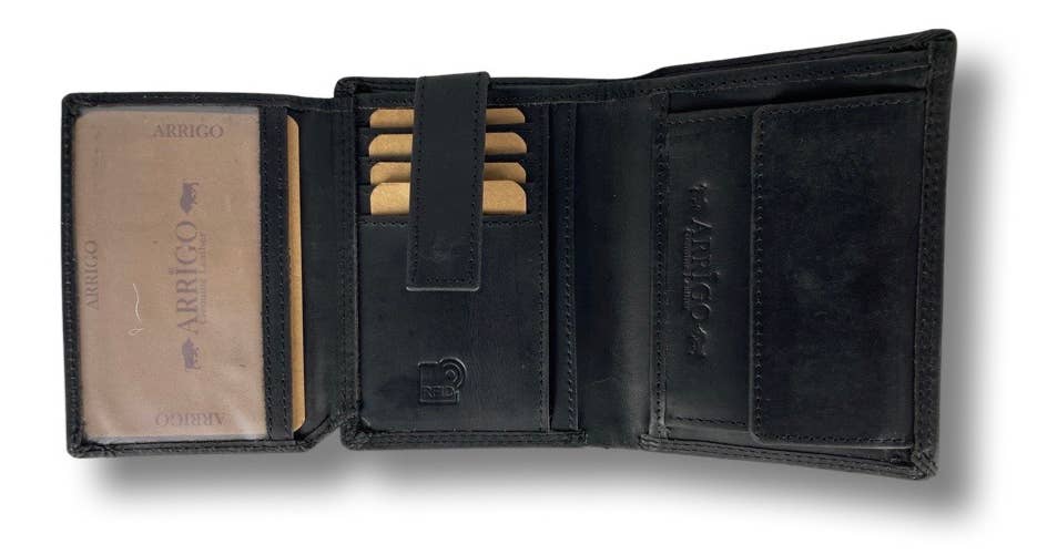 Men Wallet Buffalo Leather - Billfold - RFID - Arrigo: Black