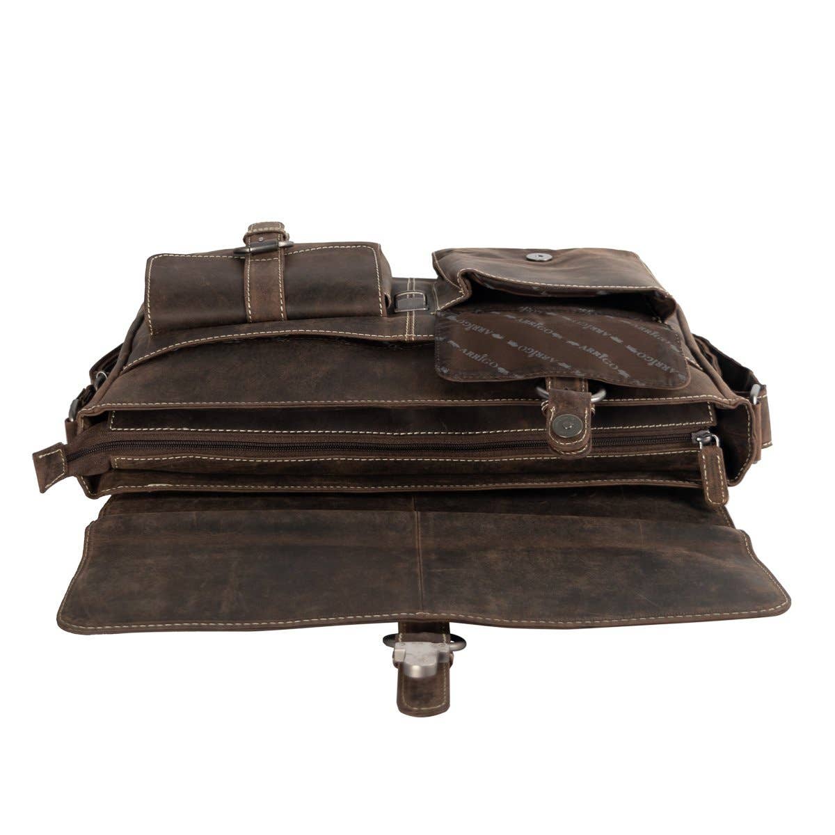 Messenger Bag with Shoulder Strap and Handle Buffalo Leather: Black