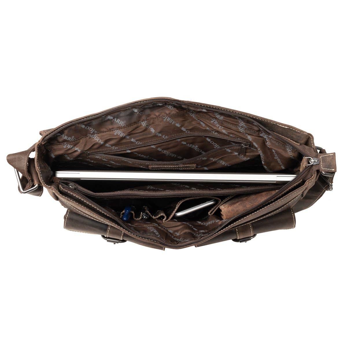 Messenger Bag with Shoulder Strap and Handle Buffalo Leather: Dark brown