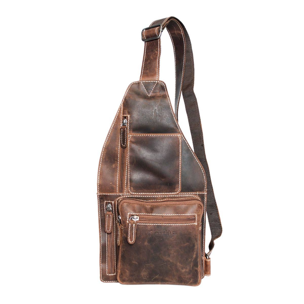 Arrigo Crossbody Shoulder Bag Buffalo Leather - 3 Colours: Zwart
