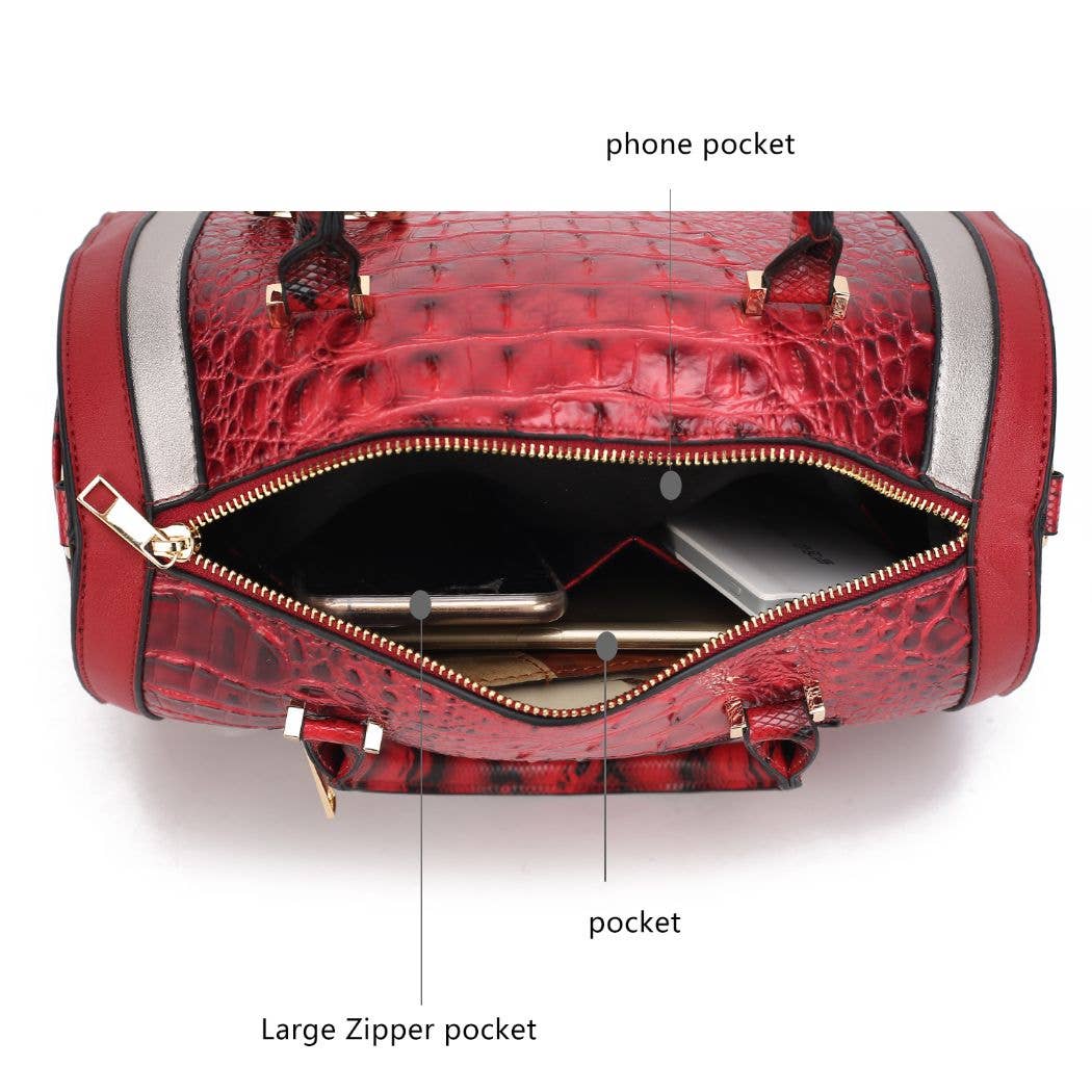 MKF Eleanor Faux Crocodile-Embossed Satchel Handbag by Mia K: Fuchsia