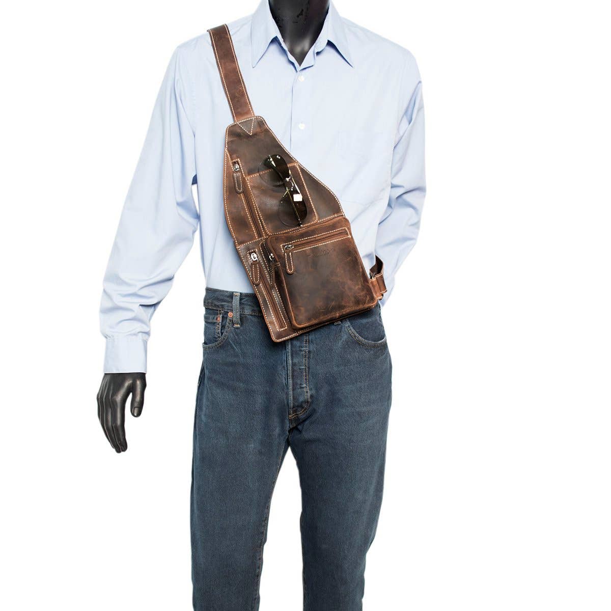 Arrigo Crossbody Shoulder Bag Buffalo Leather - 3 Colours: Donkerbruin