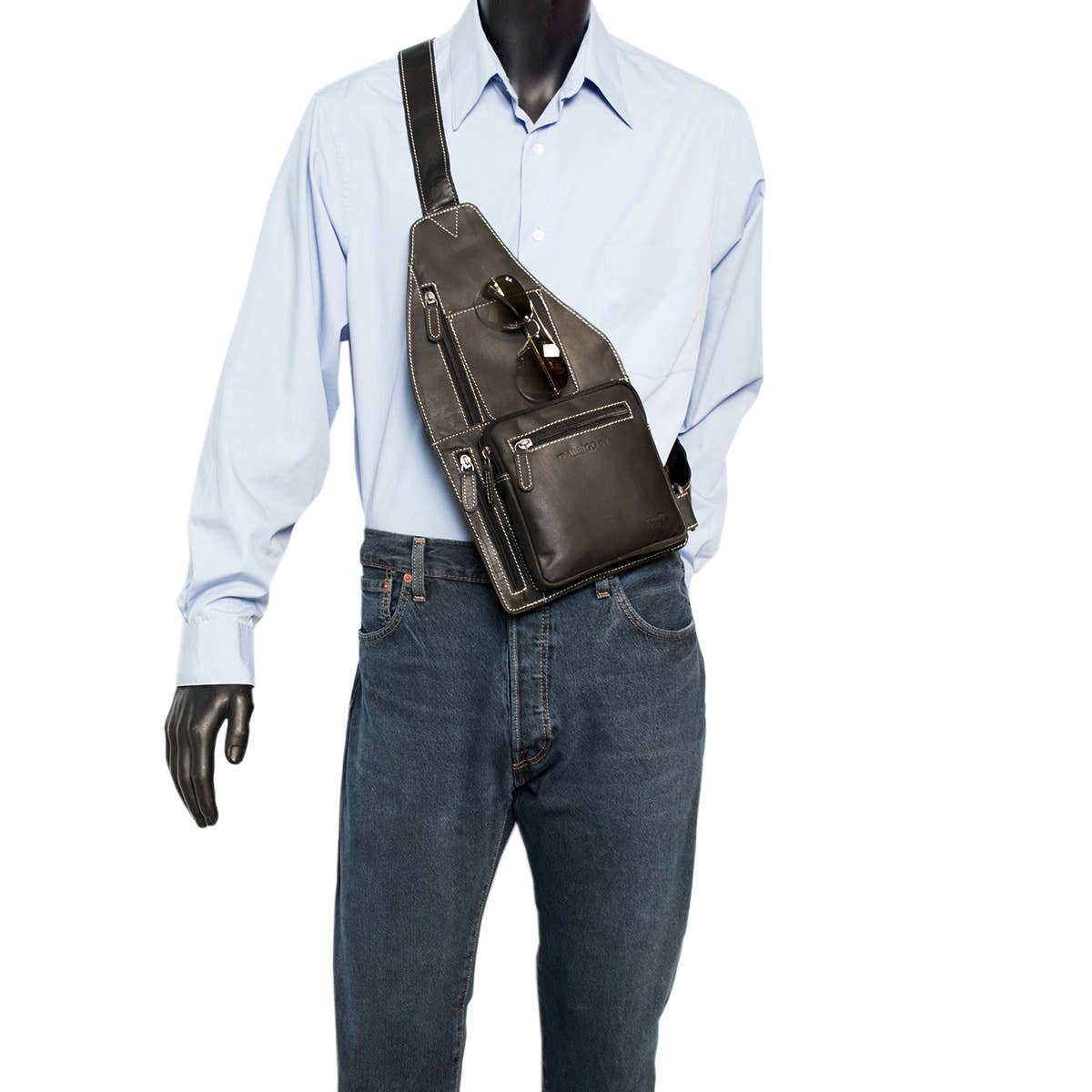 Arrigo Crossbody Shoulder Bag Buffalo Leather - 3 Colours: Zwart