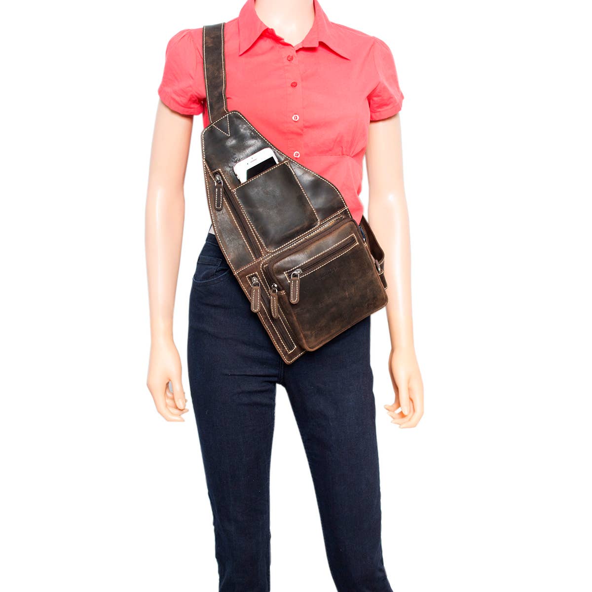 Arrigo Crossbody Shoulder Bag Buffalo Leather - 3 Colours: Donkerbruin