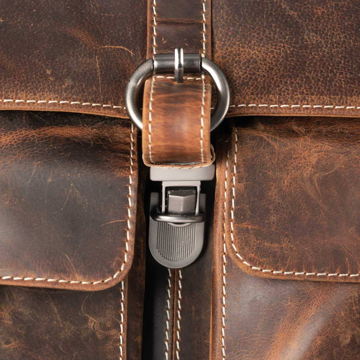 Messenger Bag with Shoulder Strap and Handle Buffalo Leather: Black