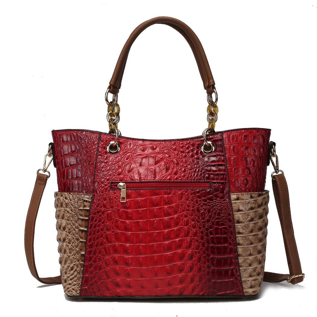 Merlina Faux Crocodile-Embossed Tote Bag with Wallet by Mia: Violet-Light Grey