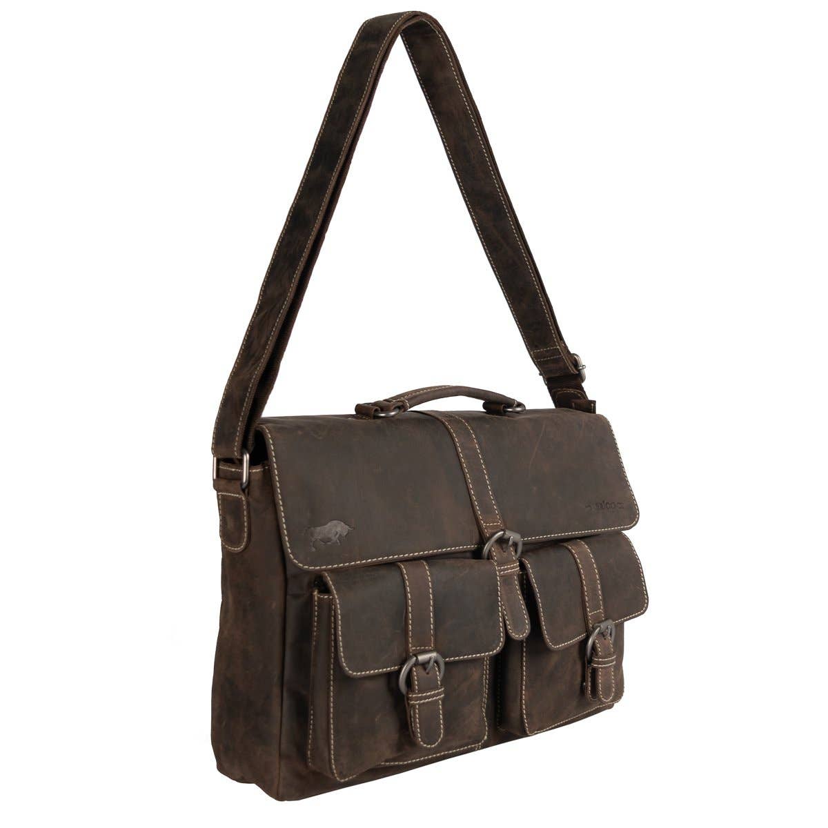 Messenger Bag with Shoulder Strap and Handle Buffalo Leather: Dark brown