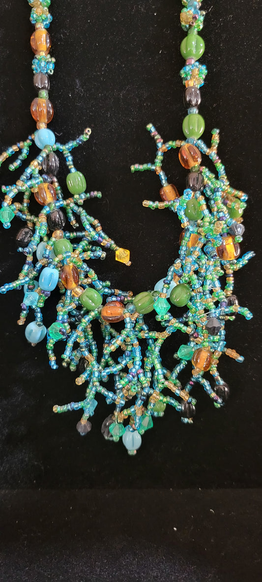 2 Piece Blue Beaded Branch Set Necklace and Earrings