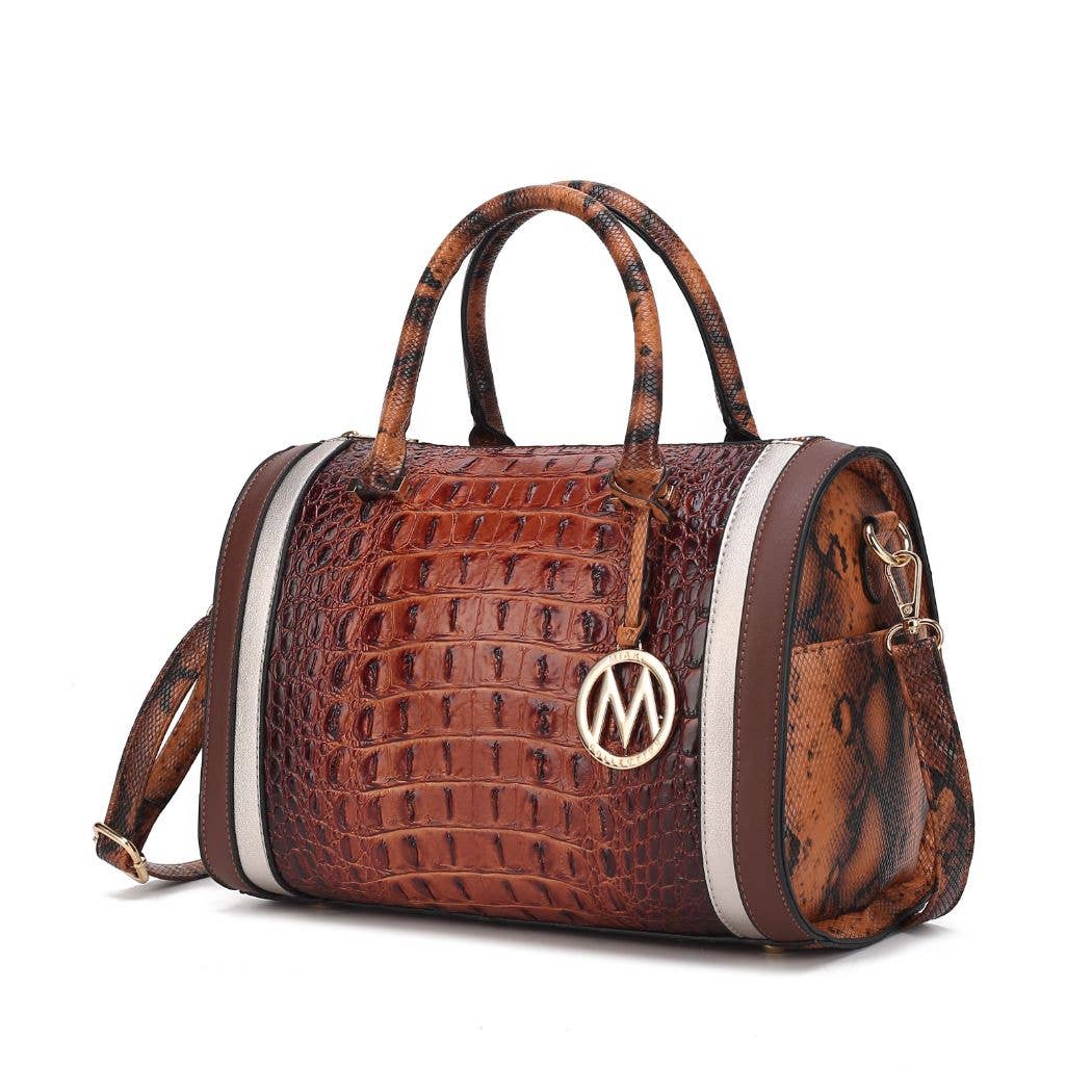 MKF Eleanor Faux Crocodile-Embossed Satchel Handbag by Mia K: Brown