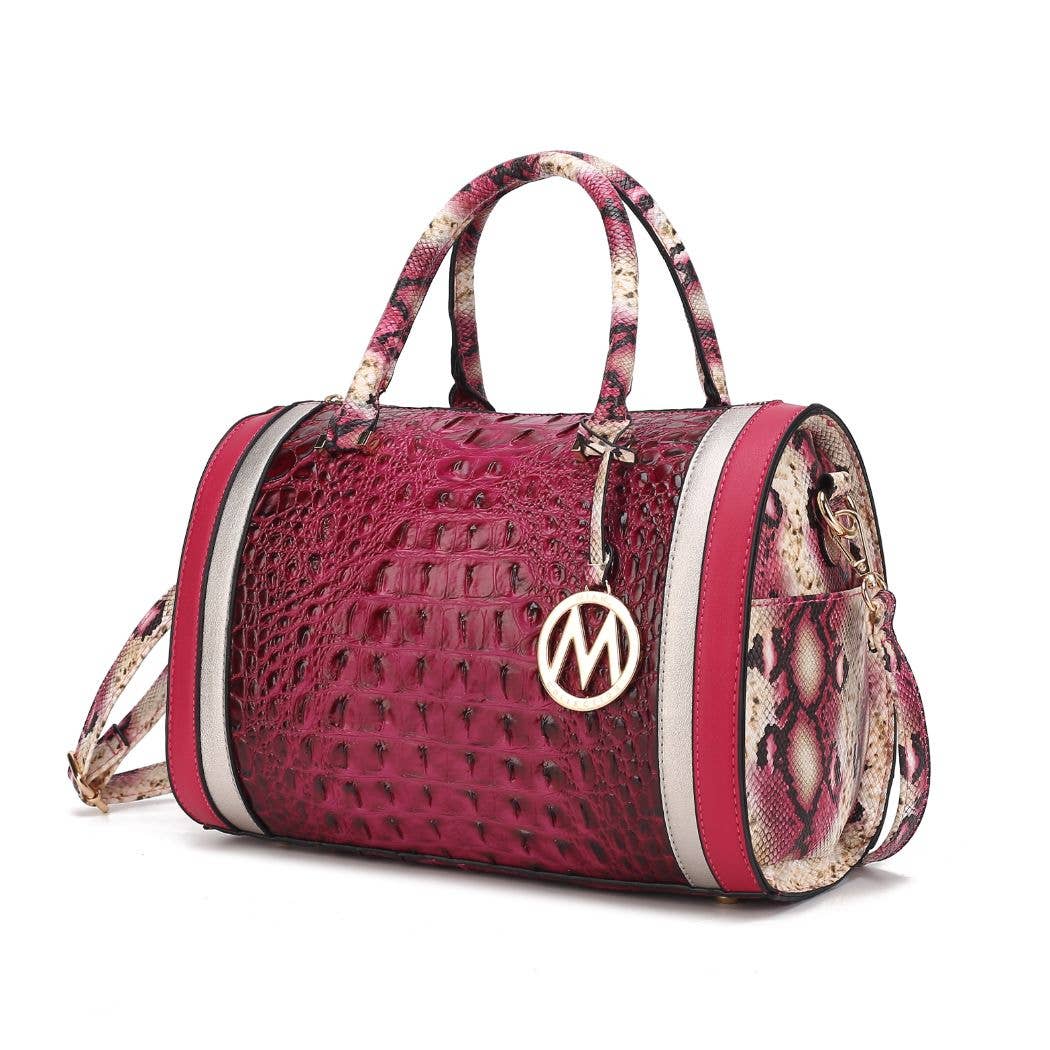 MKF Eleanor Faux Crocodile-Embossed Satchel Handbag by Mia K: Fuchsia