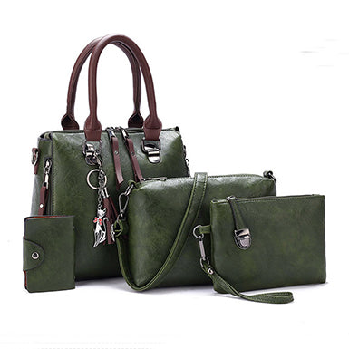 Five Piece Grain Leather Handbag and Wallet Combination Set