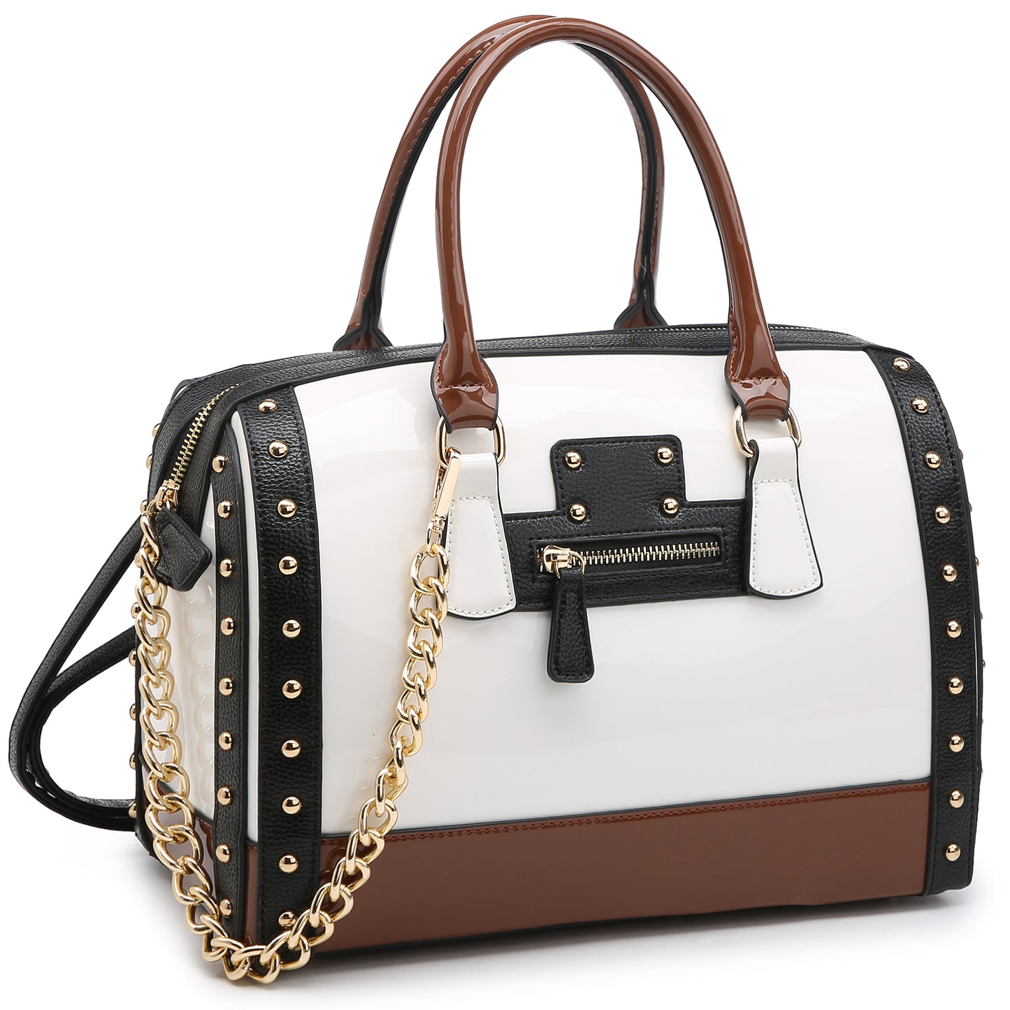 Patent Faux Leather Barrel Body Satchel