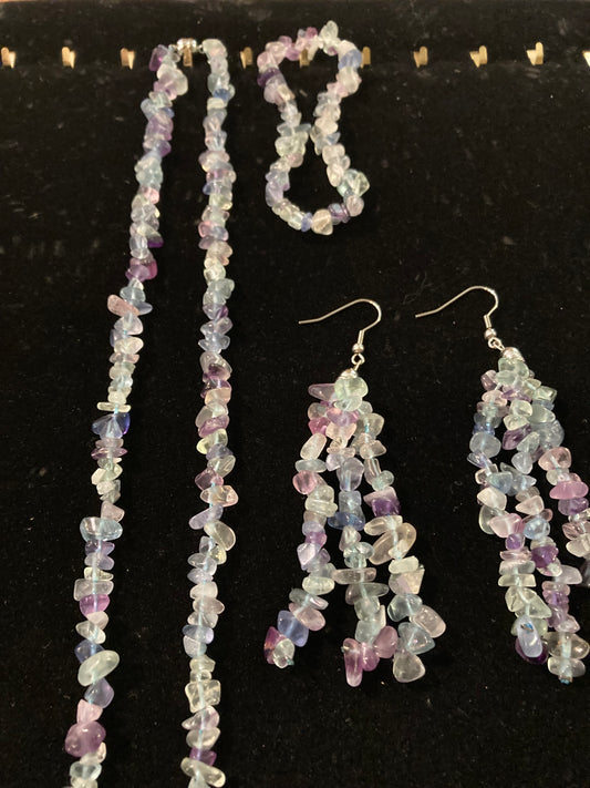 3pc Multi Color Aqua Stone Necklace, Bracelet & Earring Set