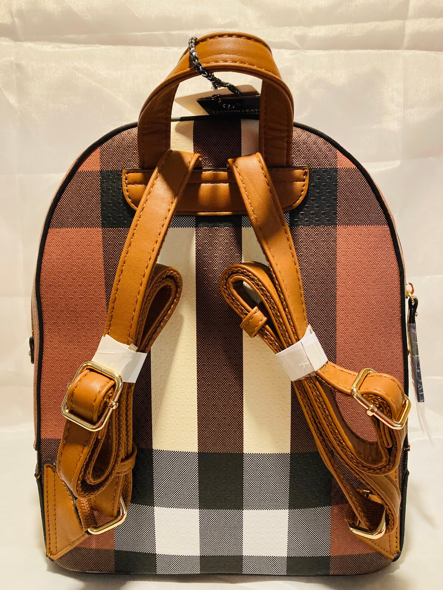 2 piece brown striped backpack set with matching wallet