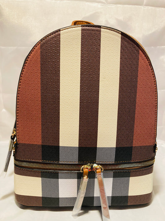 2 piece brown striped backpack set with matching wallet