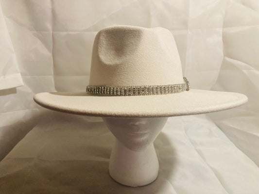 Ivory Rhinestone Chain Belt Fedora Hat