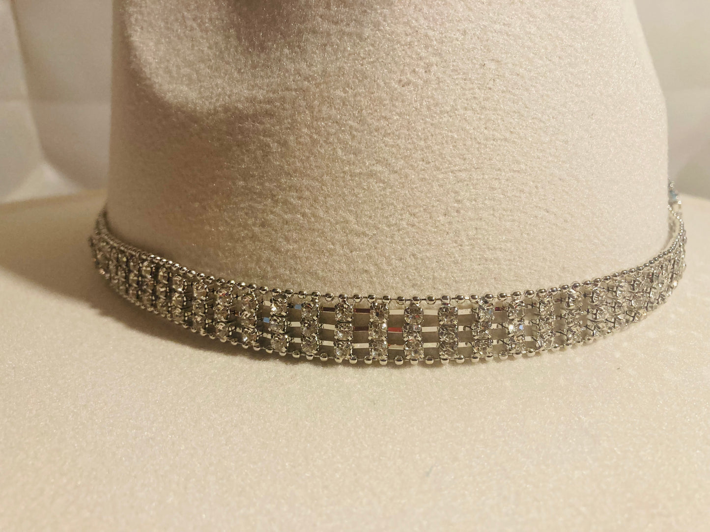 Ivory Rhinestone Chain Belt Fedora Hat