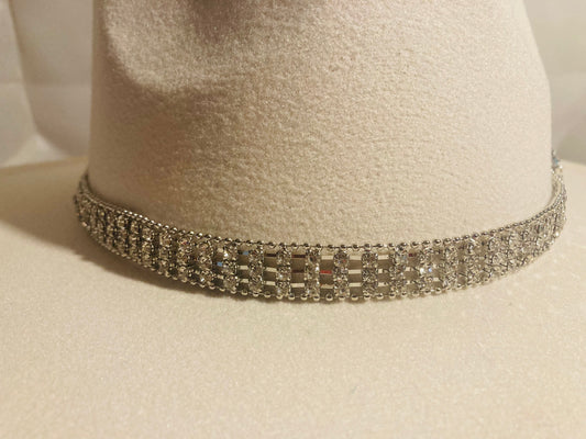 Ivory Rhinestone Chain Belt Fedora Hat