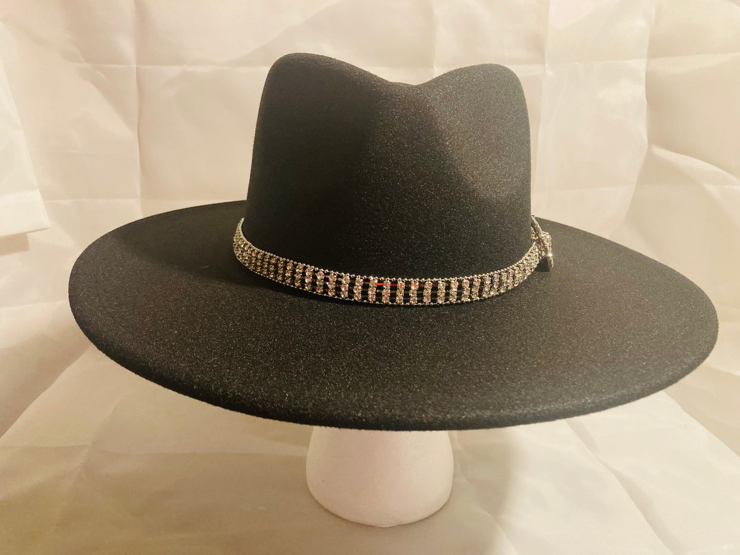 Ivory Rhinestone Chain Belt Fedora Hat