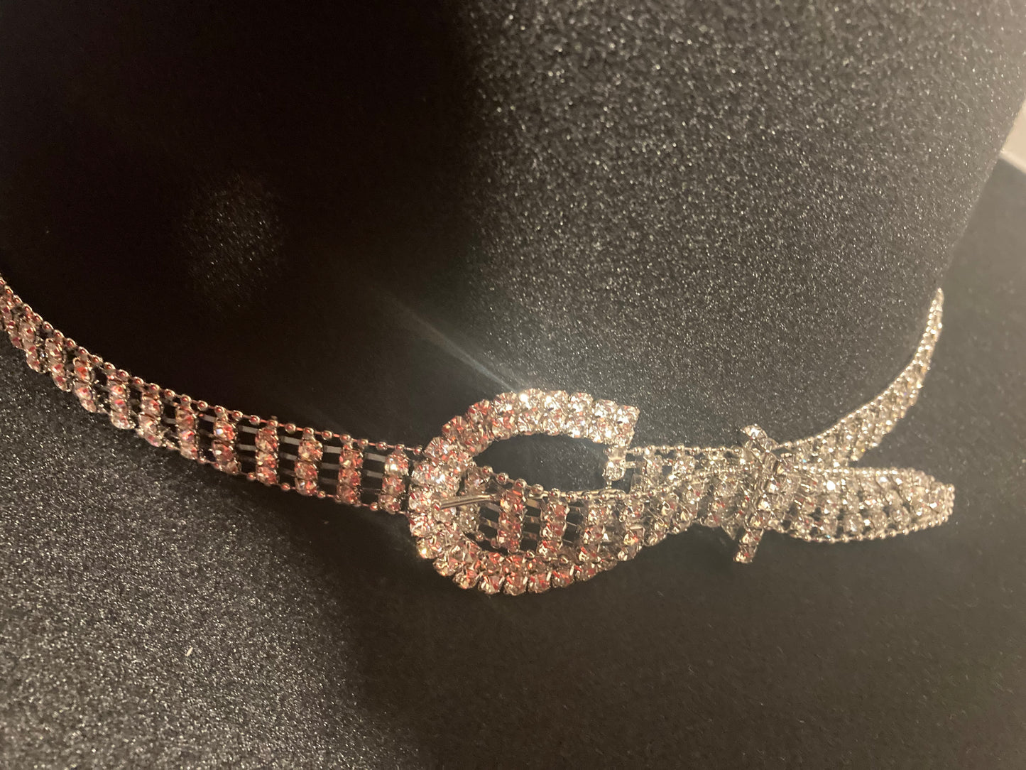 Ivory Rhinestone Chain Belt Fedora Hat