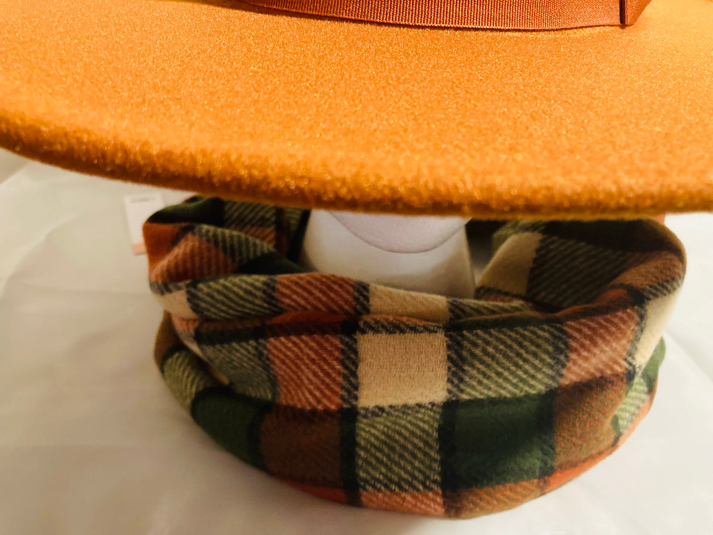 Ariel vegan Felt Rancher Style Felt Fedora w/ Corbit M. plaid oblong scarf