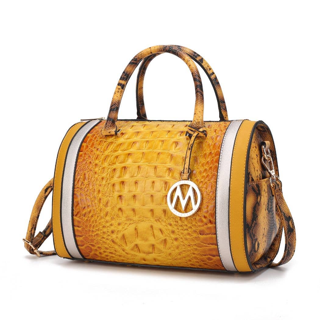 MKF Eleanor Faux Crocodile-Embossed Satchel Handbag by Mia K: Mustard